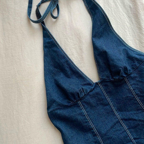 Denim Halter Mini Dress - Picture 4 of 6
